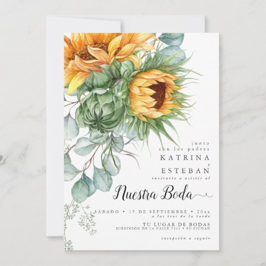 Boda española rústica de girasoles amarillos einladung (Vorderseite)