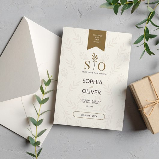 Boda romántico dorado ramas de olivo einladung