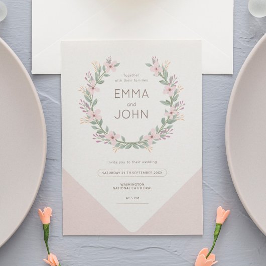 Boda romántico rosa corona de flores silvestres einladung