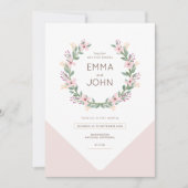 Boda romántico rosa corona de flores silvestres einladung (Vorderseite)