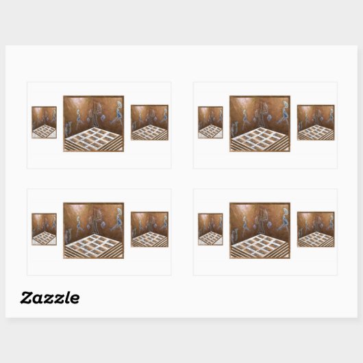 Bodenfliesen in der Nähe der Wand. Rechteckiger Aufkleber (Blatt)