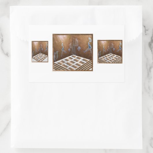 Bodenfliesen in der Nähe der Wand. Rechteckiger Aufkleber (Tasche)