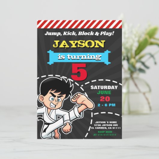 BODENKARATE KID BIRTHTAGE INVITATIONSTEMPLATE EINLADUNG (Stehend Vorderseite)