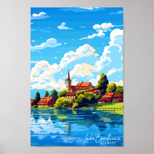 Bodensee Deutschland Vintage Reise Illustration Poster