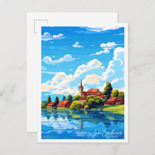 Bodensee Deutschland Vintage Reise Illustration Postkarte (Vorne/Hinten)