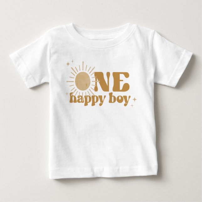 BODHI Boho Sun One Happy Boy 1. Geburtstag Baby T-shirt (Vorderseite)