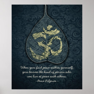 Bodhi Leaf & Gold OM Symbol Yoga Meditation Quotes Poster