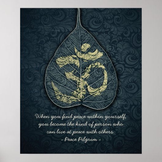Bodhi Leaf & Gold OM Symbol Yoga Meditation Quotes Poster (Vorne)