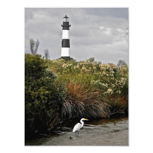 Bodie Island Lighthouse with Egret Fotodruck (Vorne)