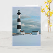 Bodie Lighthouse mit Schnee, Außenbänke, NC Karte (Gelbe Blume)