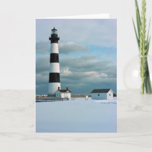 Bodie Lighthouse mit Schnee, Außenbänke, NC Karte