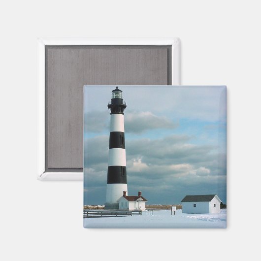 Bodie Lighthouse mit Schnee, Außenbänke, NC Magnet (Vorderseite/Rückseite)
