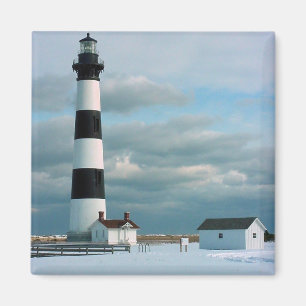 Bodie Lighthouse mit Schnee, Außenbänke, NC Magnet