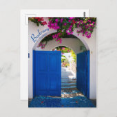 Bodrum Turkey Blue Door Postkarte (Vorne/Hinten)