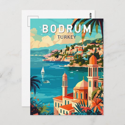 Bodrum Turkey Reisen Art Vintag Postkarte (Vorne/Hinten)