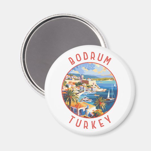Bodrum Turkey Retro Distressed Circle Magnet (Vorderseite/Rückseite)