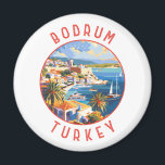 Bodrum Turkey Retro Distressed Circle Magnet<br><div class="desc">Bodrum Retrovektor Vektor Reise Design. Bodrum ist eine Stadt auf der Halbinsel Bodrum,  die sich von der Südwestküste der Türkei bis ins Ägäische Meer erstreckt. Die Stadt verfügt über zwei Buchten mit Blick auf das Schloss Bodrum.</div>