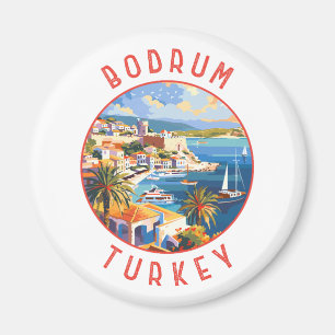 Bodrum Turkey Retro Distressed Circle Magnet