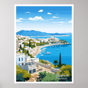 Bodrum Turkey Travel Vintag Illustration Poster