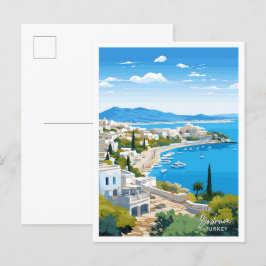 Bodrum Turkey Travel Vintag Illustration Postkarte