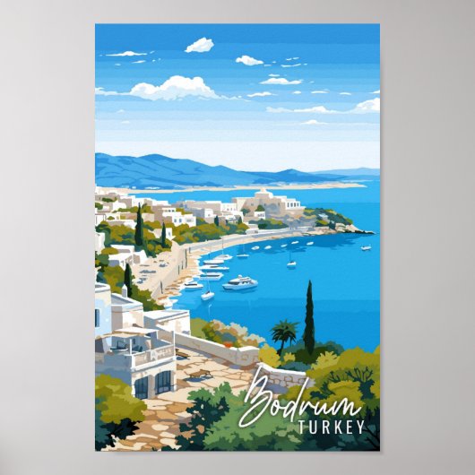 Bodrum Turkey Vintage Illustration Poster (Vorne)