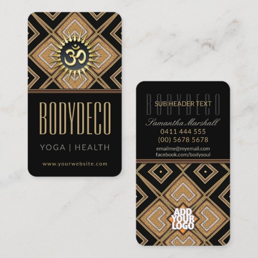 Body Art Deco Black Gold OM New Age Business Card Visitenkarte (Vorne/Hinten)