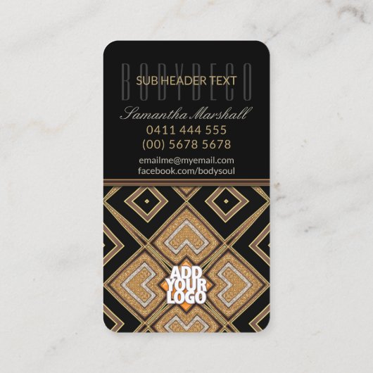 Body Art Deco Black Gold OM New Age Business Card Visitenkarte (Rückseite)