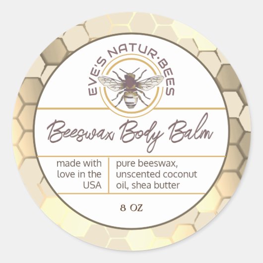 Body Balm aus Liebe Honeycomb Bee Lip Balm Runder Aufkleber (Vorderseite)