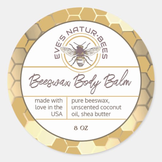 Body Balm aus Liebe Honeycomb Bee Lip Balm Runder Aufkleber (Vorderseite)