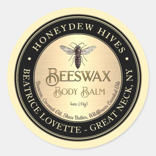 Body Balm Label Queen Bee Metallic Gold und Black Runder Aufkleber (Vorderseite)