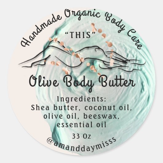 Body Butter Balm Care Packing Rose Logo Aqua Runder Aufkleber (Vorderseite)