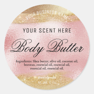 Body Butter Etiketten rosa mit Goldfarben Runder Aufkleber