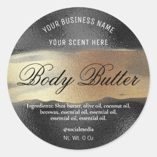 Body Butter Etiketten schwarz mit Gold Tinte Runder Aufkleber