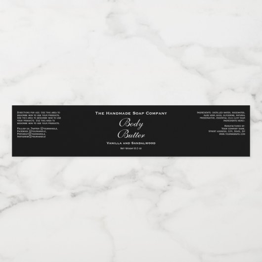 Body Butter Jar Label - Schwarz mit weißem Text Wasserflaschenetikett (Einzelnes Label)