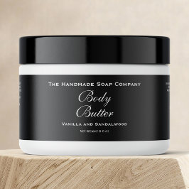 Body Butter Jar Label - Schwarz mit weißem Text Wasserflaschenetikett
