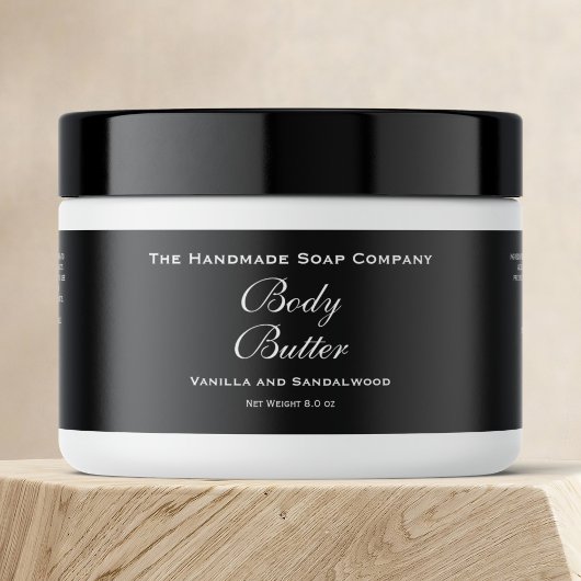 Body Butter Jar Label - Schwarz mit weißem Text Wasserflaschenetikett