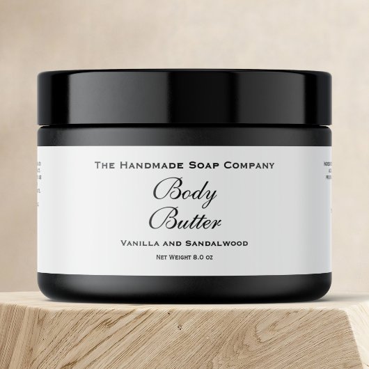 Body Butter Jar Label - Weiß mit schwarzem Text Wasserflaschenetikett