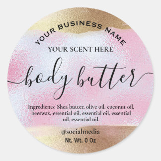 Body Butter Labels in Gold und Holografisch rosa Runder Aufkleber