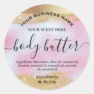 Body Butter Labels in Gold und Holografisch rosa Runder Aufkleber