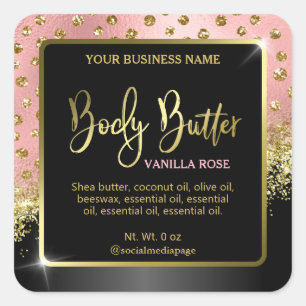 Body Butter Labels mit rosa goldenen Konfetti-Punk Quadratischer Aufkleber