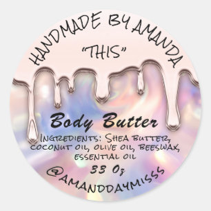 Body Butter Packaging Rose Tropfen Holograph Runder Aufkleber