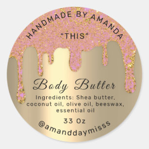 Body Butter Packaging Shop Tropfen Gold Pink Runder Aufkleber