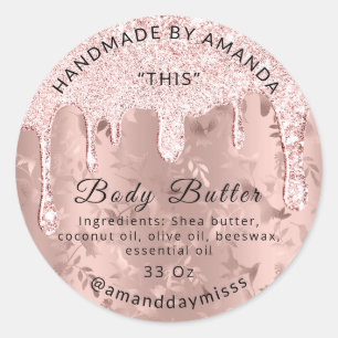 Body Butter Tropfen Produkt Rose Tropfen Blumenmus Runder Aufkleber