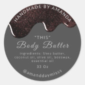 Body Butter Tropfen Produktverpackung Kaffee Grau Runder Aufkleber (Vorderseite)