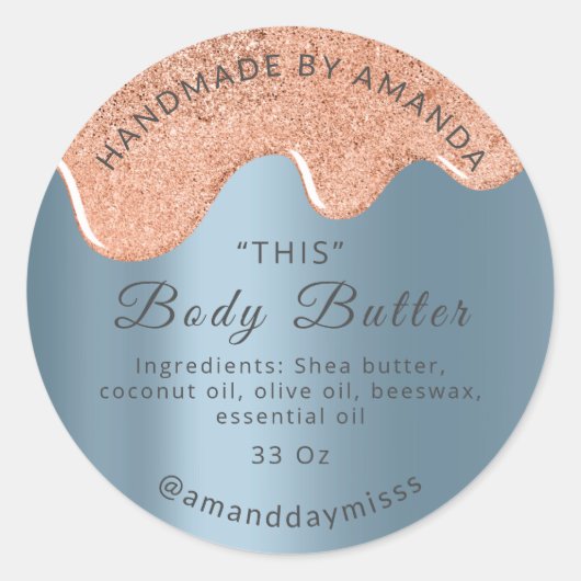 Body Butter Tropfen Produktverpackung Rose blau Runder Aufkleber (Vorderseite)