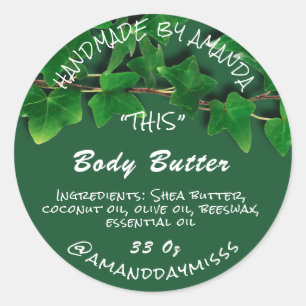 Body Butter Verpackung Grünes Blatt Runder Aufkleber