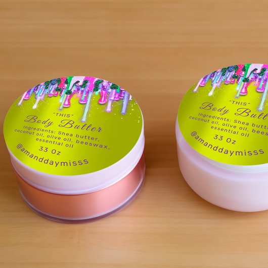 Body Butter Verpackung Online Schönheit Grün Rosa Runder Aufkleber