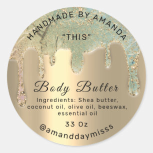 Body Butter Verpackung Rosa Tropfen Gold Minze Runder Aufkleber