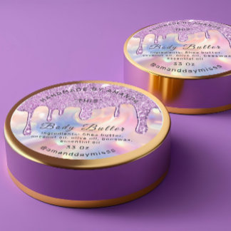 Body Butter Verpackung Rose Tropfen Lila Runder Aufkleber