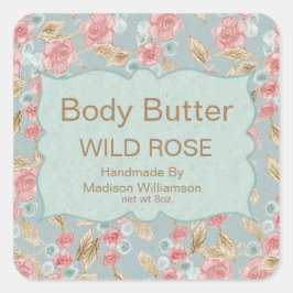 Body Butter | Vintage florale Personalisiert Quadratischer Aufkleber